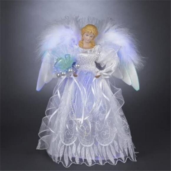 12" Lighted LED Fiber Optic White and Silver Angel Christmas Tree Topper - Picture 1 of 2